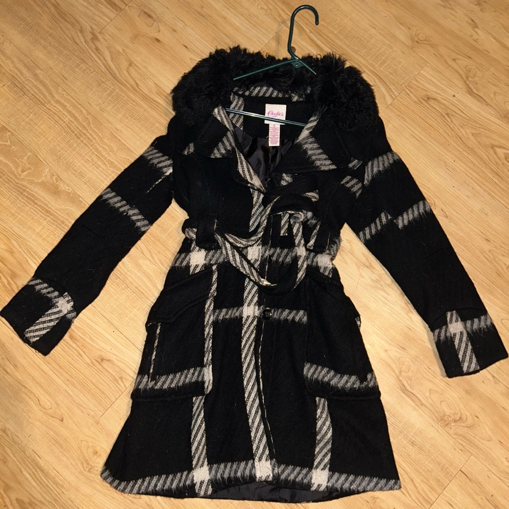 Candie's Black and White Fur Collar Coat